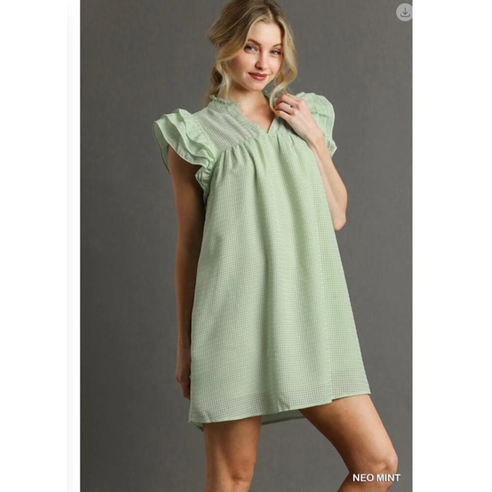 UMGEE - Layered Ruffle Sleeve Split Neck Dress - … - image 5